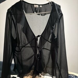 Aritzia Black Sheer Tie-Front Blouse